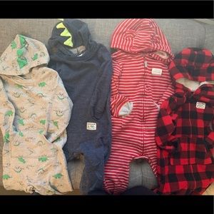 Carter’s Hooded Jumpsuit Sz 24M Lot Of 4